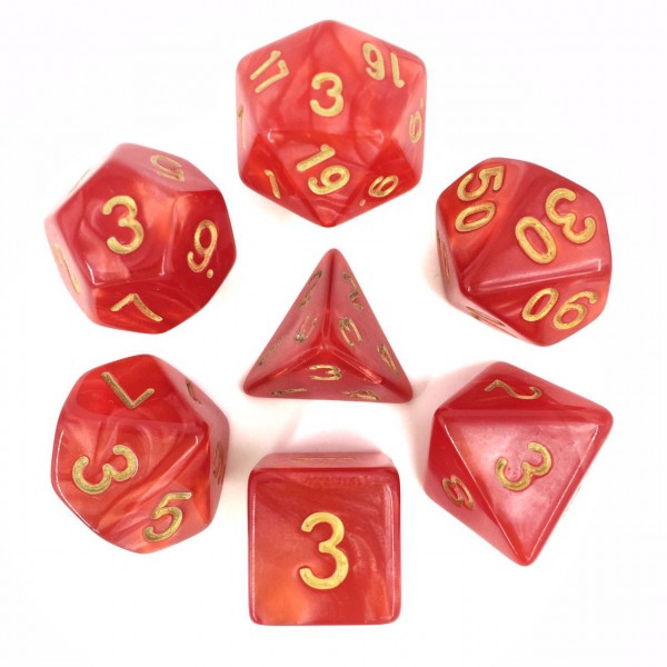 Pearl D20 Poly Dice set - red gold