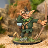The Range by Northumbrian Tin Solider holds a bow in one hand and a spyglass to his eye with the other hand, with large ears and large floppy front shoes