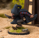 The Slicer by Northumbrian Tin Solider will look great sneaking about on your gaming table, with his cloak hood up, in a running stance with a knife in hand