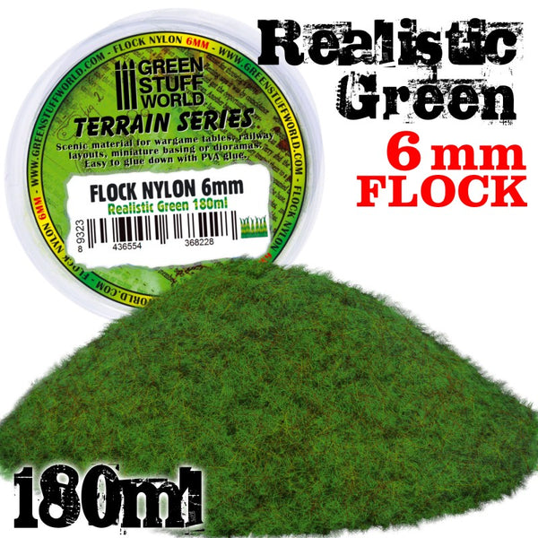 Flock Nylon Realistic Green - 6mm- 180ml - Green Stuff World -9323