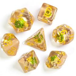 Potted Succulent RPG dice, These cool dice have yellow numbers and contain a cute potted plant and a foundation of cream