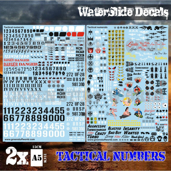 Waterslide Decals - Tactical Numerals and Pinups -Green Stuff World - 2040